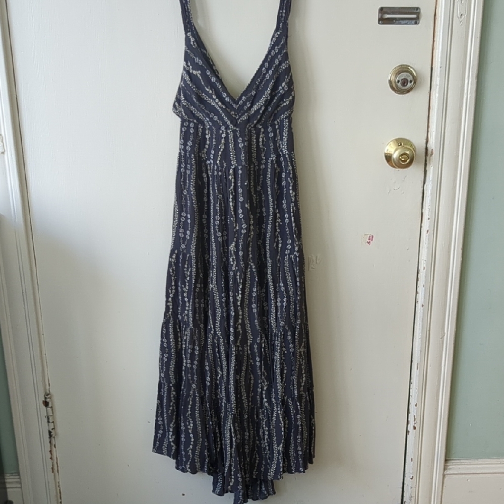 Dress Forum L.A. Charcoal w/White Vertical Flowers Maxi Dress Size L
